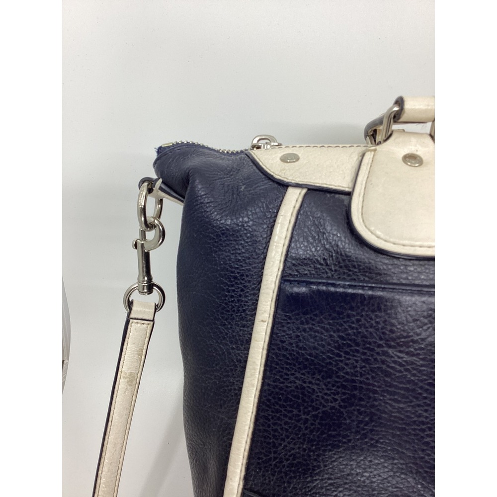 Coach Navy Blue Pebbled Leather Satchel Crossbody Bag White Trim Silver FLAWS - Picture 4 of 11